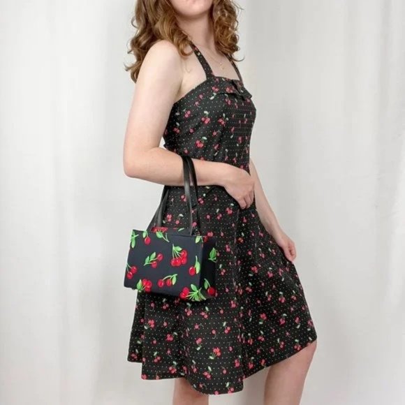 Vintage Novelty Cherry Fruit Print Pinup Shoulder Bag Purse Tote Feminine Pin-Up - Picture 2 of 7